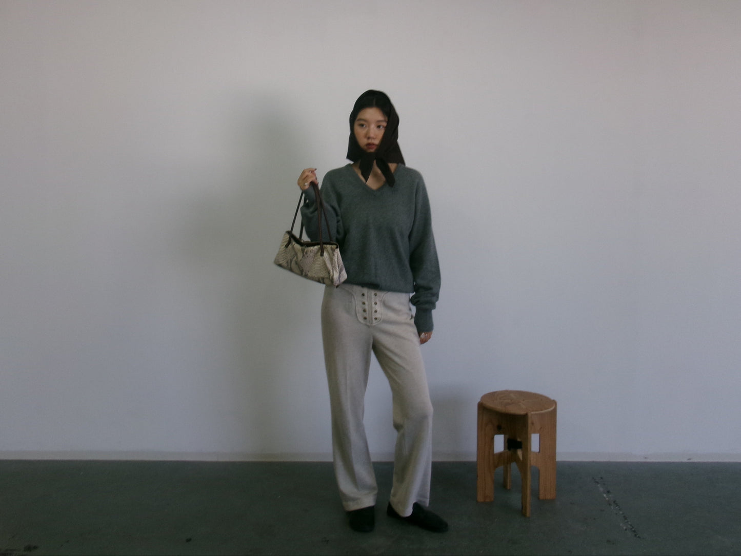 Liu- 70s grey wool v-neck knit