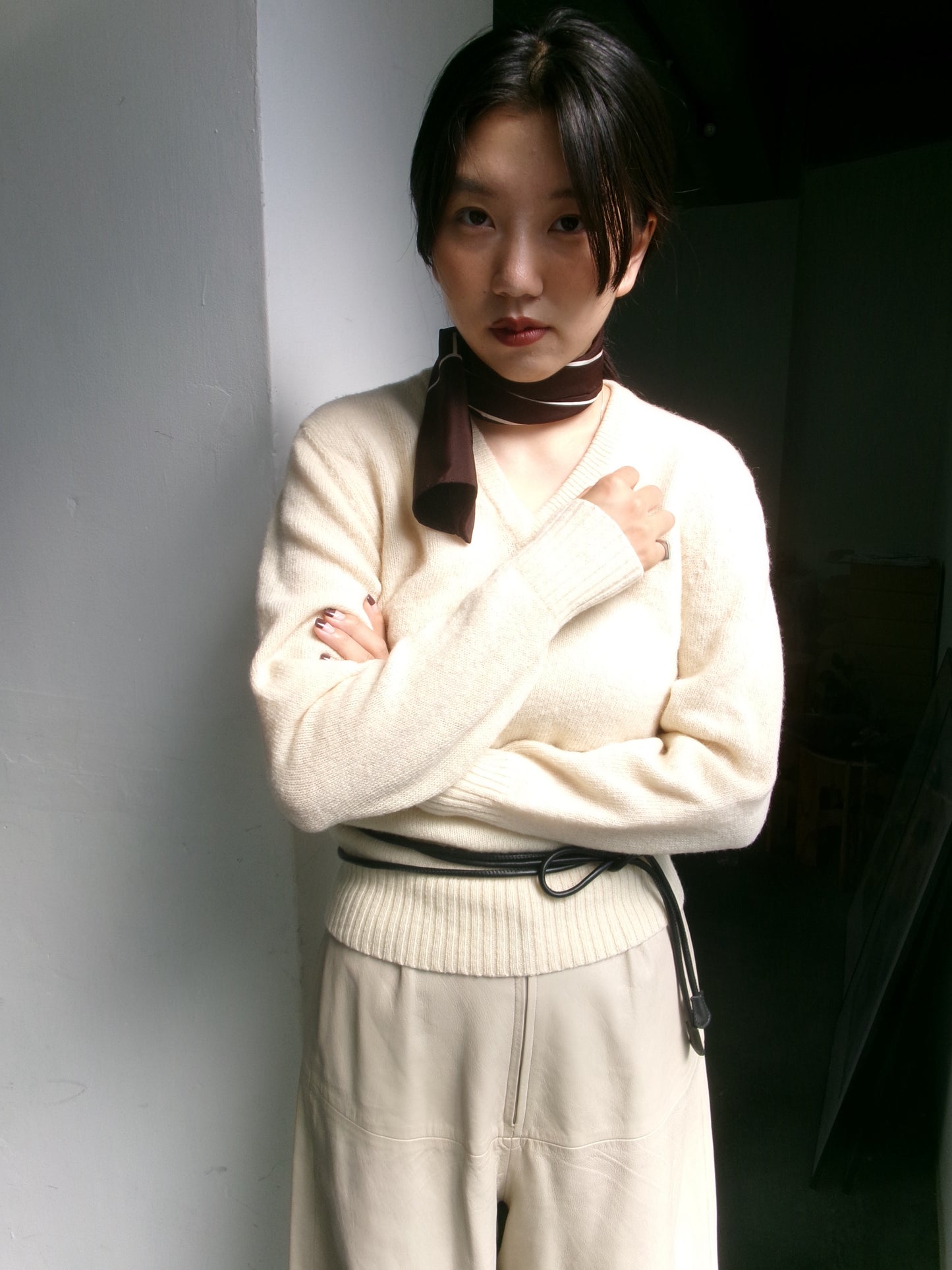 Capucine - 70s cream wool v-neck knit