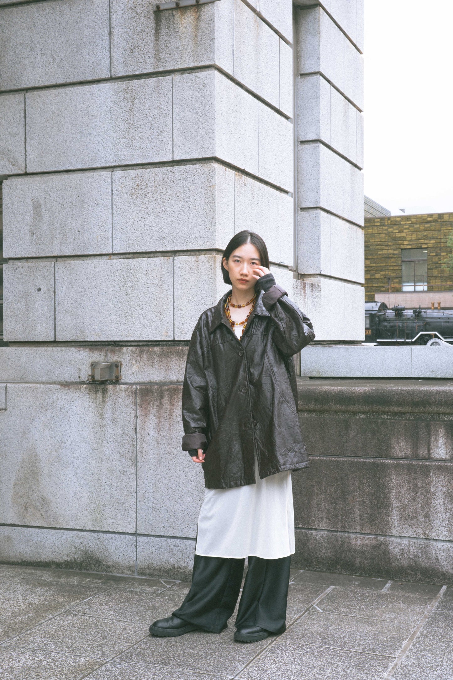 Elina - brown stitch leather jacket