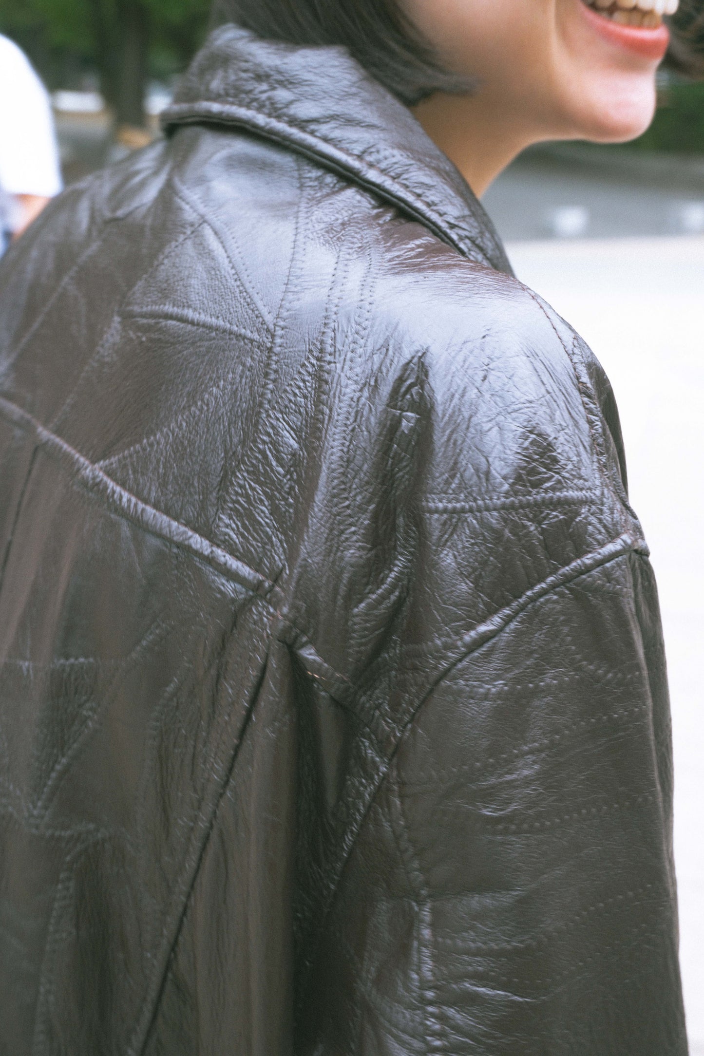 Elina - brown stitch leather jacket