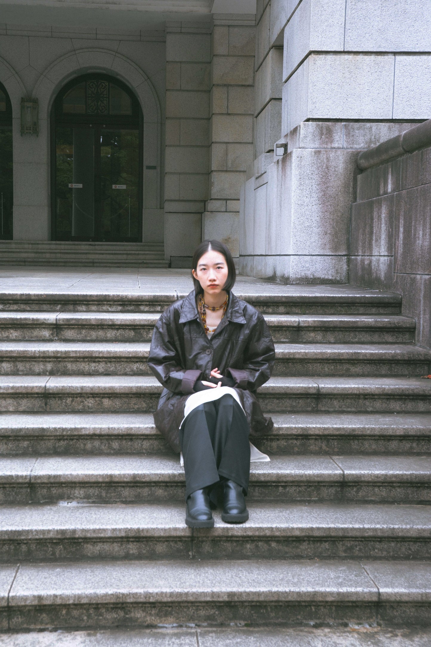 Elina - brown stitch leather jacket