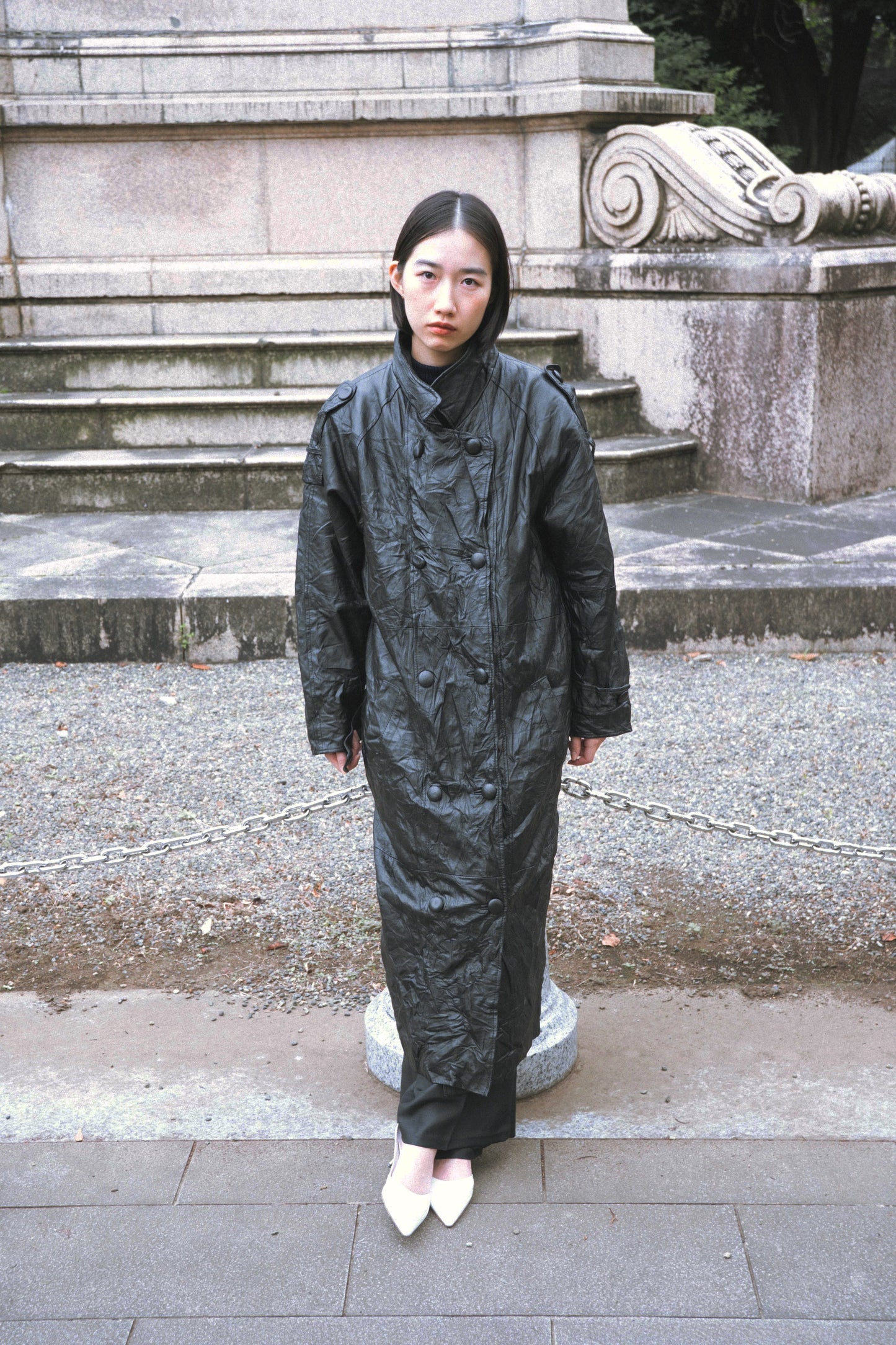 Moran - crinkle leather long coat