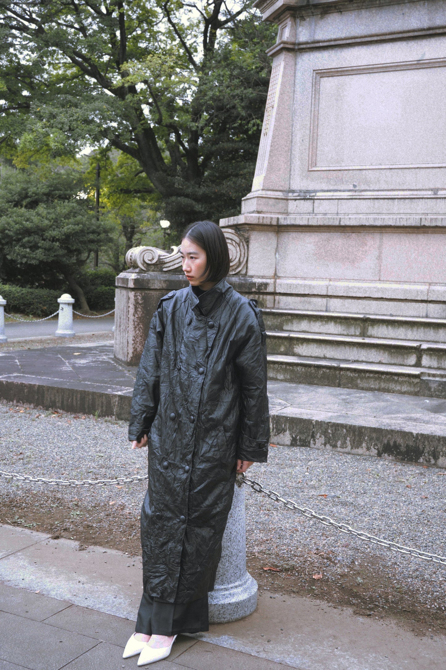 Moran - crinkle leather long coat