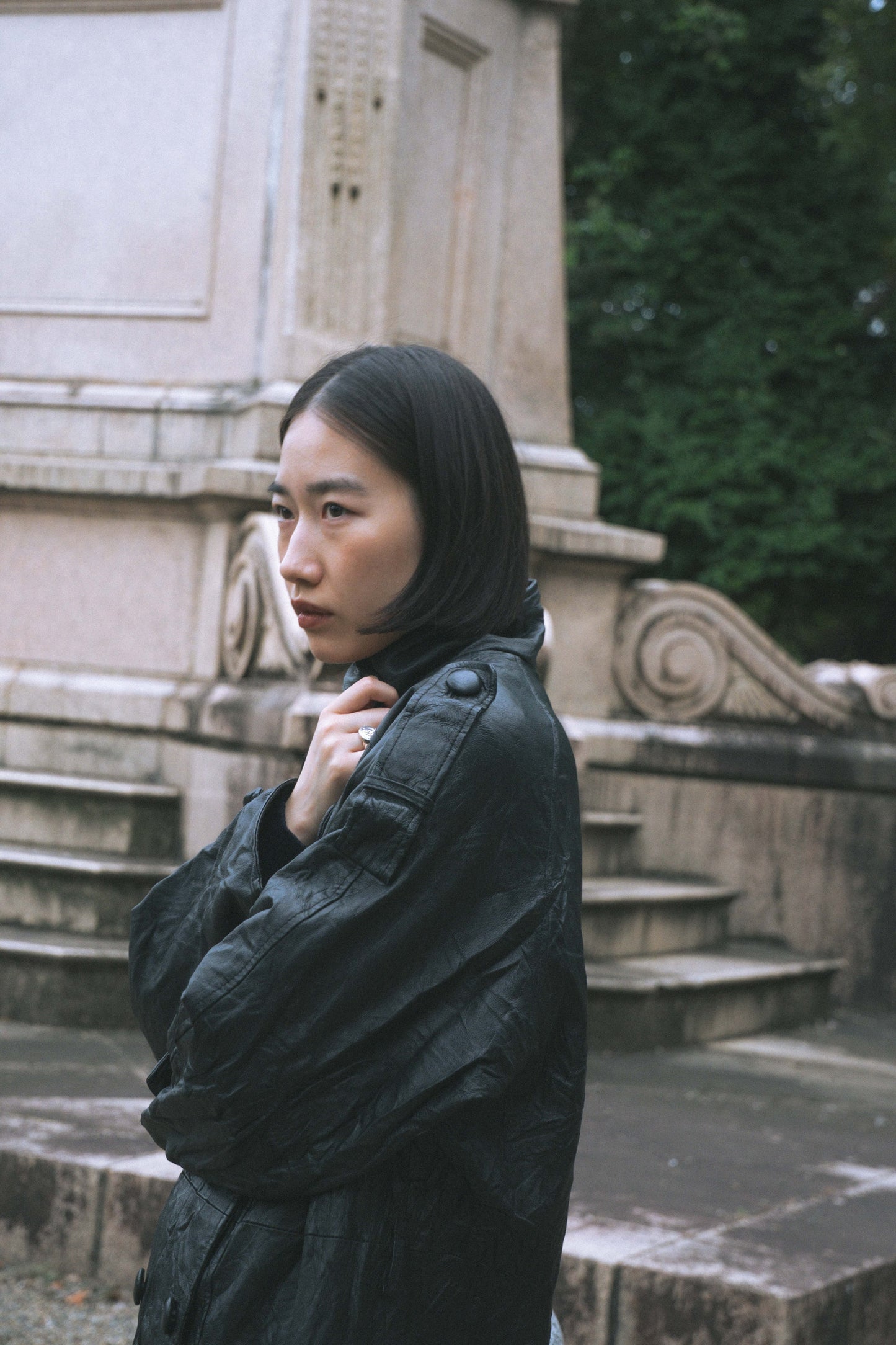 Moran - crinkle leather long coat