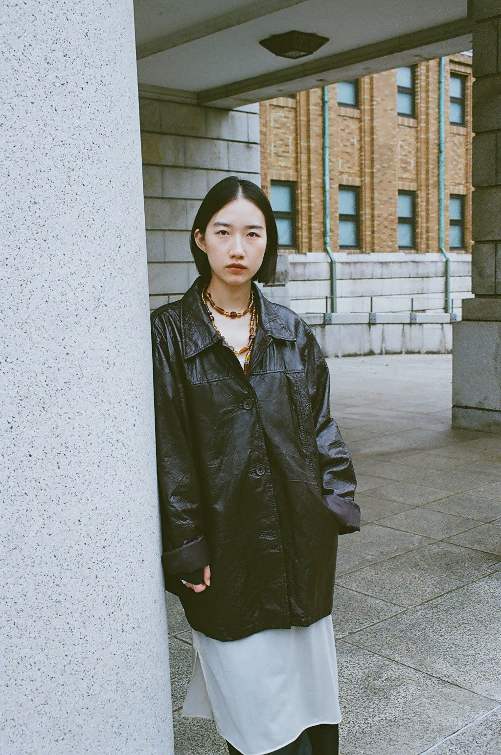 Elina - brown stitch leather jacket