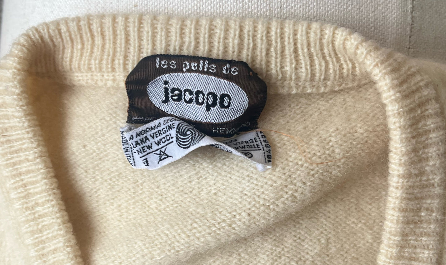 Capucine - 70s cream wool v-neck knit