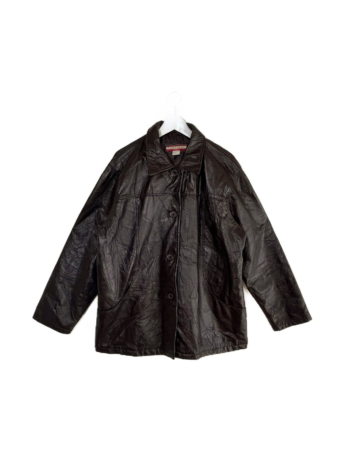 Elina - brown stitch leather jacket