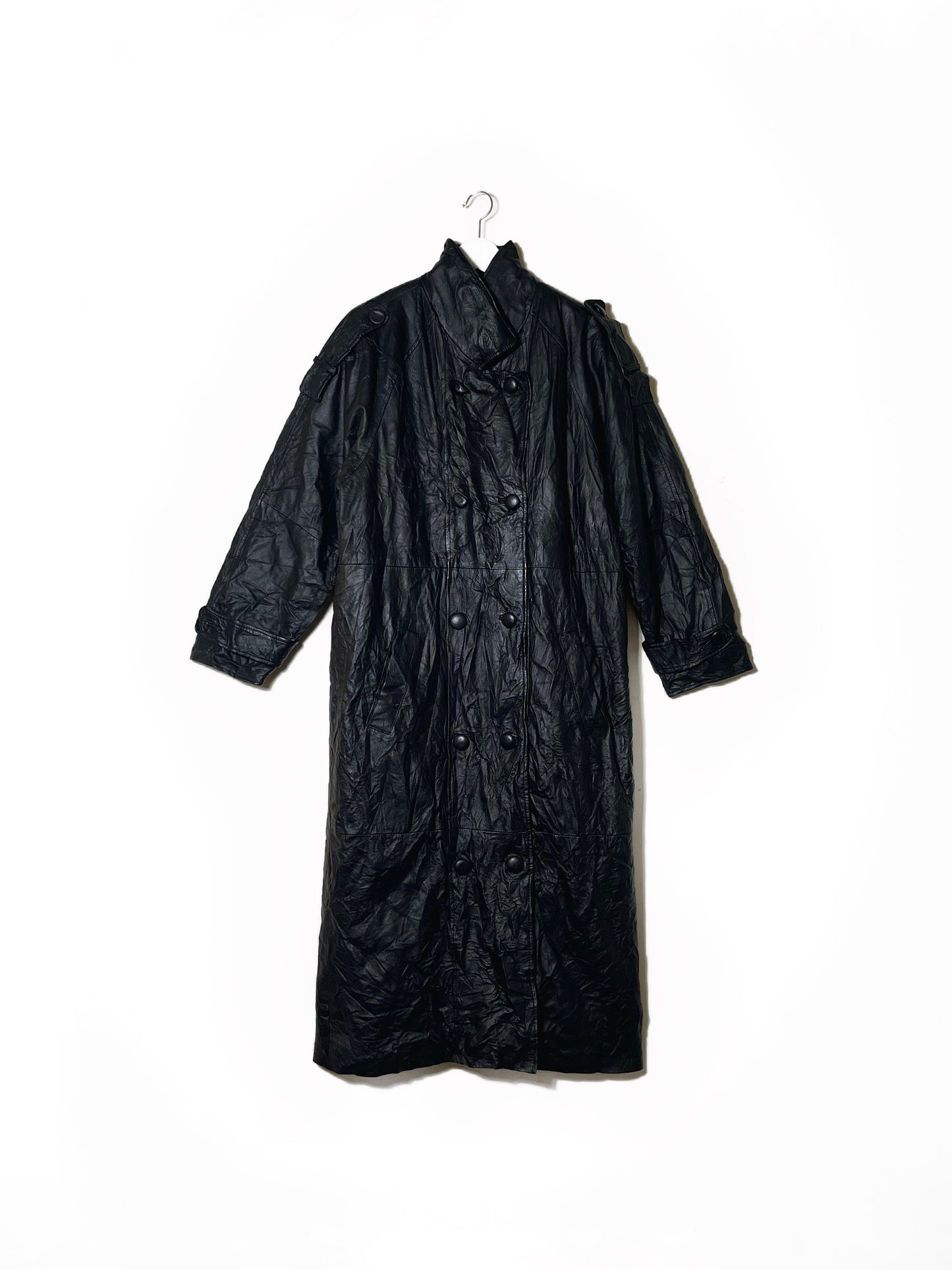 Moran - crinkle leather long coat